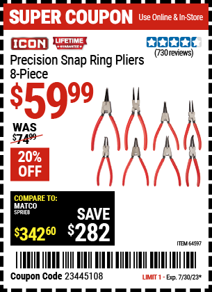 ICON: Precision Snap Ring Pliers, 8 Piece