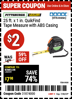 PITTSBURGH: 25 ft. x 1 in. QuikFind Tape Measure with ABS Casing