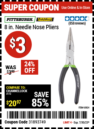 PITTSBURGH: 8 in. Needle Nose Pliers