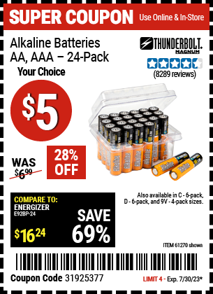 THUNDERBOLT MAGNUM: AA Alkaline Batteries, 24 Pack