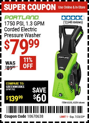 PORTLAND: 1750 PSI 1.3 GPM Corded Electric Pressure Washer - coupon