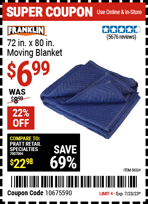FRANKLIN: 72 in. x 80 in. Moving Blanket - coupon