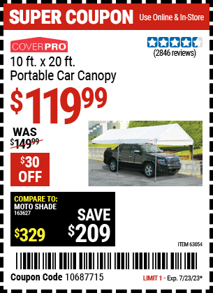 COVERPRO: 10 Ft. x 20 Ft. Portable Car Canopy - coupon