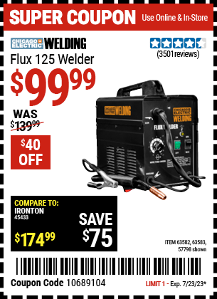 CHICAGO ELECTRIC WELDING: Flux 125 Welder - coupon