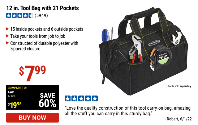 AWP HP Black/Gray Polyester 10-in Zippered Tool Bag in the Tool Bags  department at