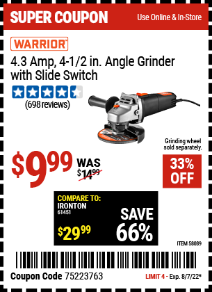 4.3 Amp, 4-1/2 in. Angle Grinder with Slide Switch