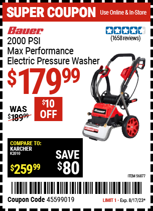 BAUER: 2000 PSI Max Performance Electric Pressure Washer