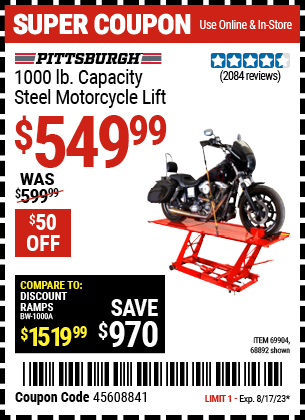 PITTSBURGH MOTORCYCLE: 1000 lb. Steel Motorcycle Lift