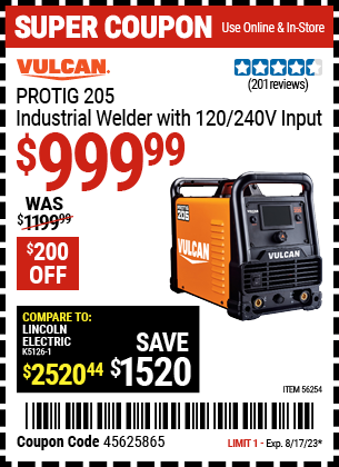 VULCAN: ProTIG™ 205 Industrial Welder with 120/240V Input