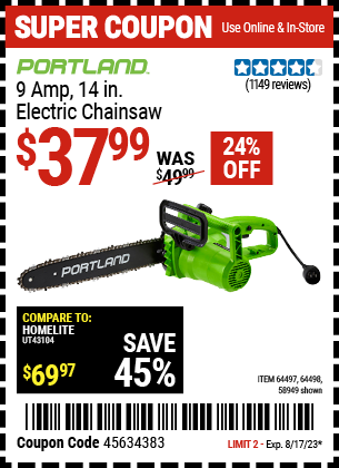 PORTLAND: 9 Amp 14 in. Electric Chainsaw