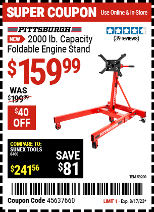 PITTSBURGH: 2000 lb. Capacity Foldable Engine Stand
