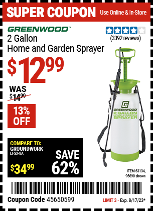 GREENWOOD: 2 Gallon Home and Garden Sprayer