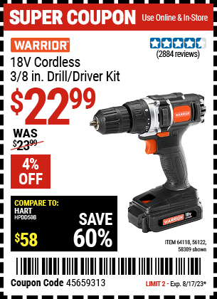 WARRIOR: 18V Cordless 3/8 in. Drill/Driver Kit