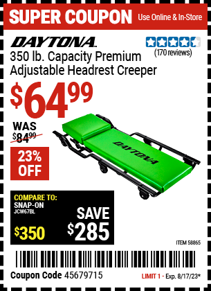 DAYTONA: 350 lb. Capacity Premium Adjustable Headrest Creeper