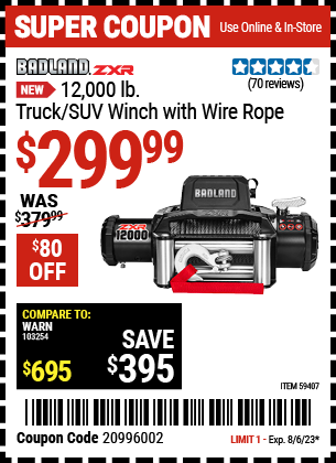 BADLAND ZXR: 12,000 lb. Truck/SUV Winch with Wire Rope - coupon