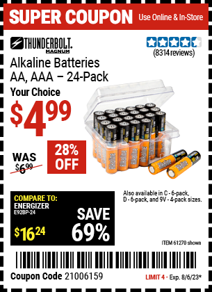 THUNDERBOLT MAGNUM: AAA Alkaline Batteries, 24 Pack - coupon