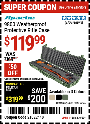 APACHE: 9800 Weatherproof Protective Rifle Case, Long - coupon