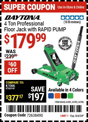 DAYTONA: 4 Ton Professional Floor Jack with RAPID PUMP