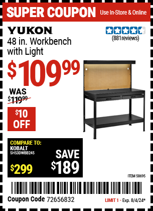 YUKON: 48 in. Workbench with Light