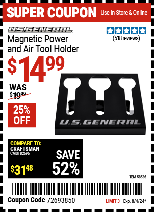 U.S. GENERAL: Magnetic Power and Air Tool Holder