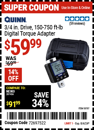 QUINN: 3/4 in. Drive 150-750 ft. lb. Digital Torque Adapter