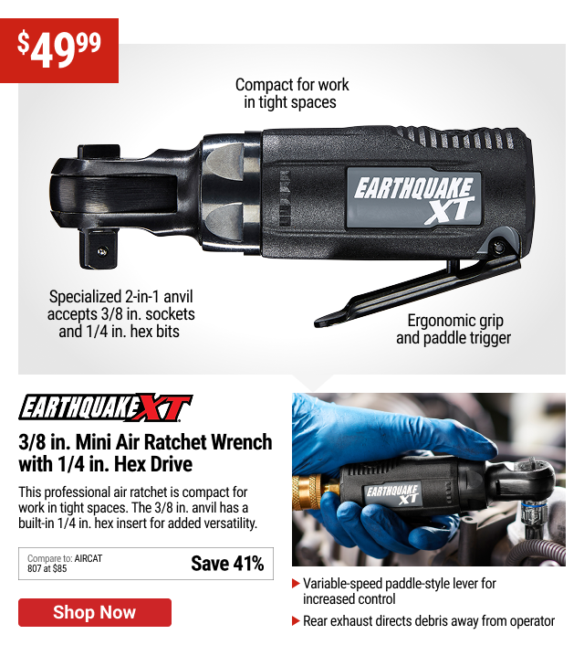 EARTHQUAKE XT 3/8 in. Mini Air Ratchet Wrench with 1/4 in. Hex Drive