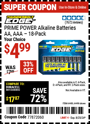 THUNDERBOLT EDGE: AA PRIME POWER Alkaline Batteries, 18 Pack