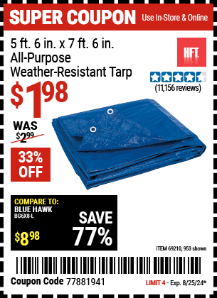 HFT: 5 ft. 6 in. x 7 ft. 6 in. Blue All-Purpose Weather-Resistant Tarp