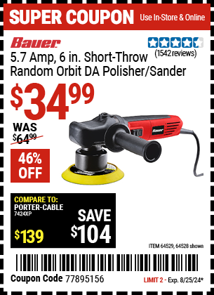 BAUER: 5.7 Amp 6 in. Short-Throw Random Orbit DA Polisher/Sander