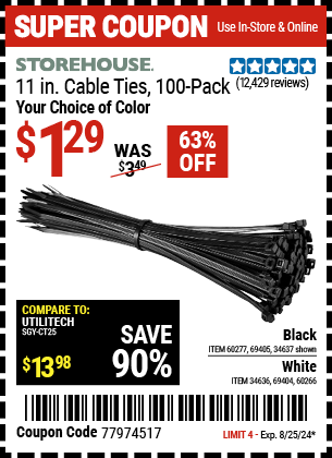 STOREHOUSE: 11 in. UV-Resistant Black Cable Ties, 100-Pack
