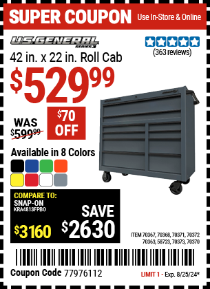 U.S. GENERAL: 42 in. x 22 in. Roll Cab, Series 3