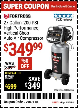 FORTRESS: 27 Gallon, 200 PSI High Performance Oil-Free Vertical Shop/Auto Air Compressor
