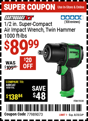 EARTHQUAKE XT: 1/2 in. Composite Air Impact Wrench, Twin Hammer, 1200 ft-lbs