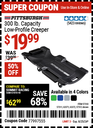 PITTSBURGH AUTOMOTIVE: 300 lb. Capacity Low-Profile Creeper