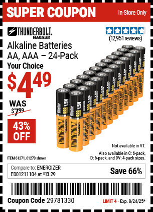 THUNDERBOLT MAGNUM AA Alkaline Batteries, 24-Pack