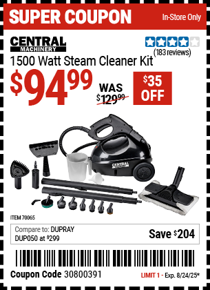 CENTRAL MACHINERY 1500 Watt Steam Cleaner Kit 