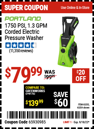 PORTLAND: 1750 PSI 1.3 GPM Corded Electric Pressure Washe