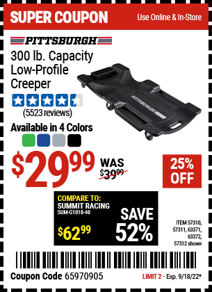 PITTSBURGH AUTOMOTIVE: 300 lb. Capacity Low-Profile Creeper, Gray