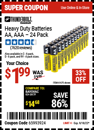 THUNDERBOLT MAGNUM: AA Batteries, 24 Pack