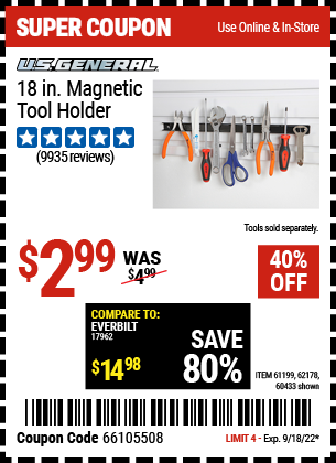 U.S. GENERAL: 18 in. Magnetic Tool Holder