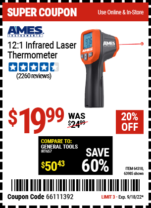 AMES INSTRUMENTS: 12:1 Infrared Laser Thermometer