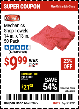 GRANT'S GARAGE: Mechanics Shop Towels 14 in. x 13 in., 50 Pack