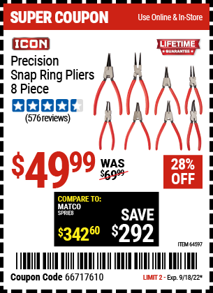 ICON: Precision Snap Ring Pliers, 8 Piece