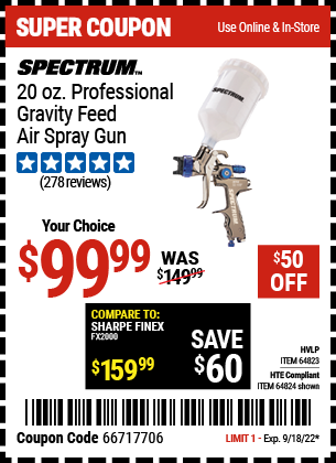 SPECTRUM: 20 oz. Professional HVLP Gravity Feed Air Spray Gun