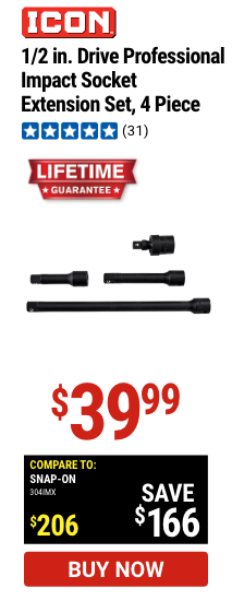 ICON: 1/2 in. Drive Professional Impact Socket Extension Set, 4 Piece
