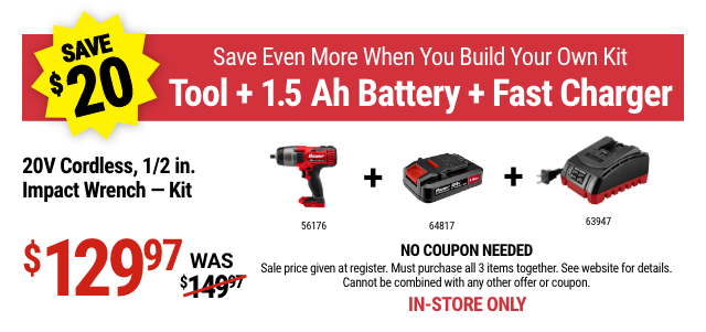 BAUER 20V Cordless 1/2 in. Impact Wrench - Tool Only - BYOK Banner