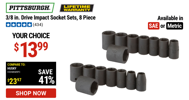 PITTSBURGH: 3/8 in. Drive SAE Impact Socket Set, 8 Piece