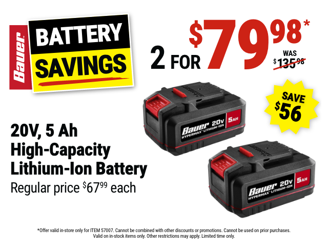 BUY TWO BAUER 5 AH BATTERIES FOR ONLY $79.98