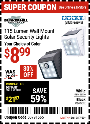 BUNKER HILL SECURITY: 115 Lumen Wall Mount Solar Security Light