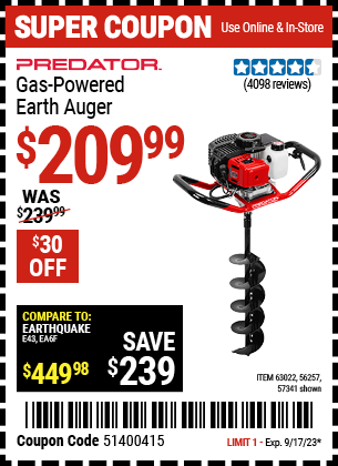 PREDATOR: Gas Powered Earth Auger